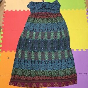 Pura Energy Plus Size 3X Maxi Dress Strapless Smocked Boho Paisley Rayon Pink Bl